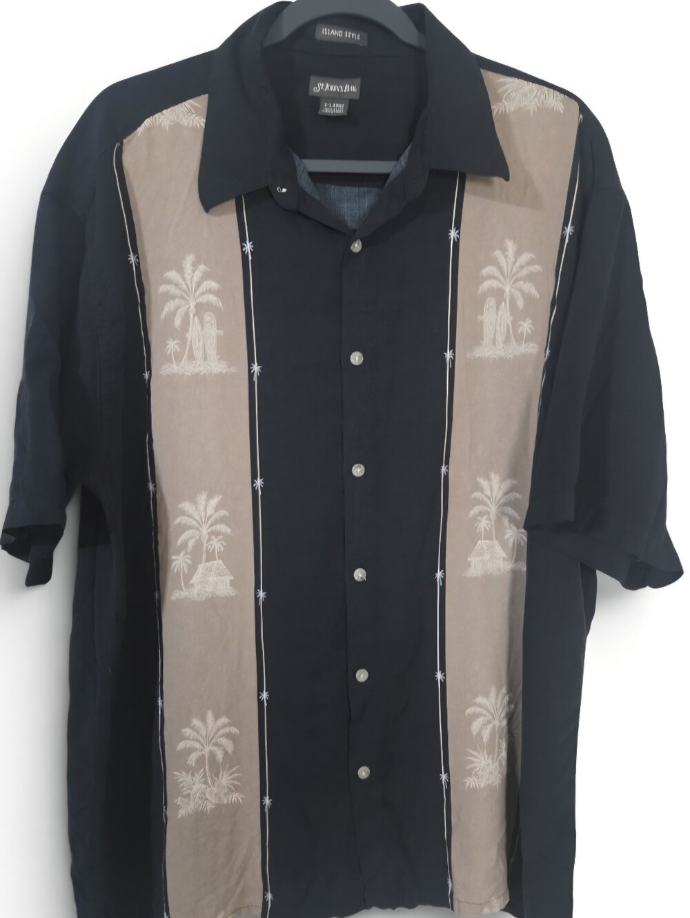 St.Johns Bay Men's Black & Beige Hawaiian Button-Up Shirt Sz XL